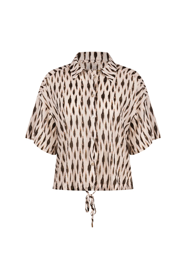 Nukus Blouse Britt Print Offwhite Fango NKS02194 Stretchshop.nl