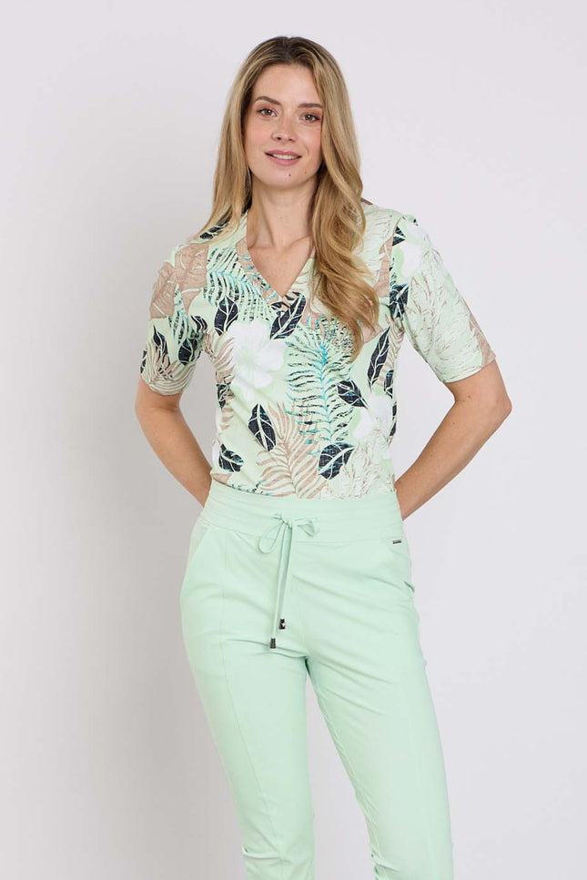 Mi Piace Travel Top Botanical Print Pistachio 202271 Stretchshop.nl