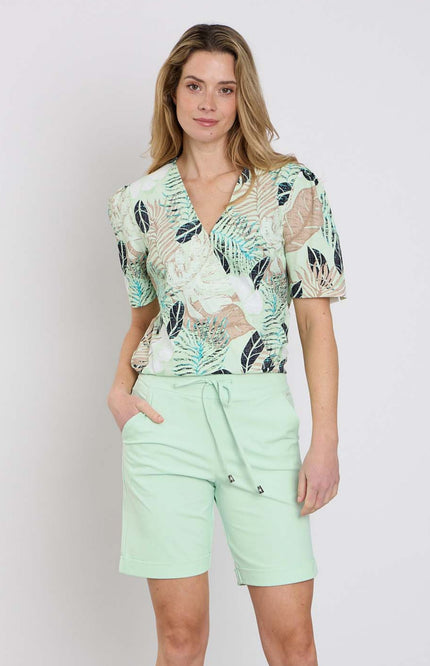 Mi Piace Travel Top Wrap Botanical Print Pistachio 202838 Stretchshop.nl