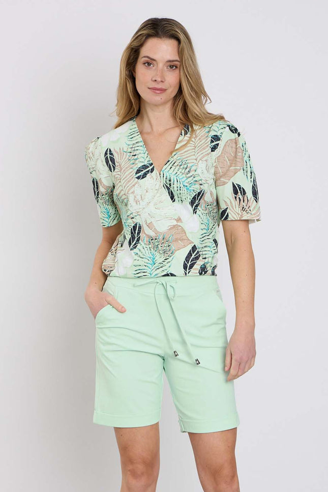 Mi Piace Travel Top Wrap Botanical Print Pistachio 202838 Stretchshop.nl