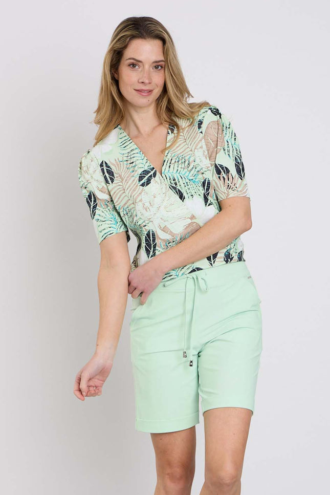 Mi Piace Travel Top Wrap Botanical Print Pistachio 202838 Stretchshop.nl
