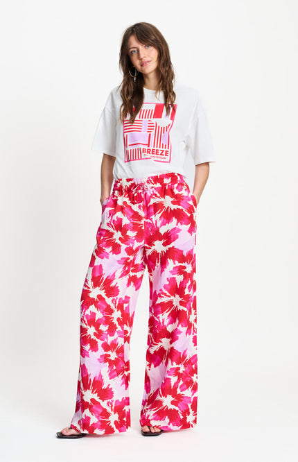 POM Amsterdam Broek Bubble Bloom Lavender Linen Multi Colour SP9593 Stretchshop.nl