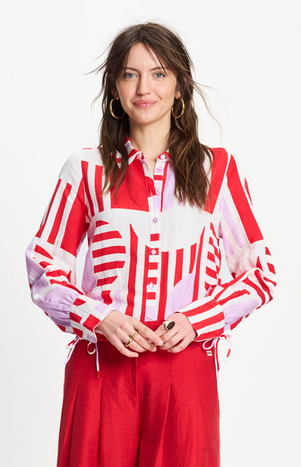 POM Amsterdam Blouse Sundeck Linen Multi Colour SP9584 Stretchshop.nl