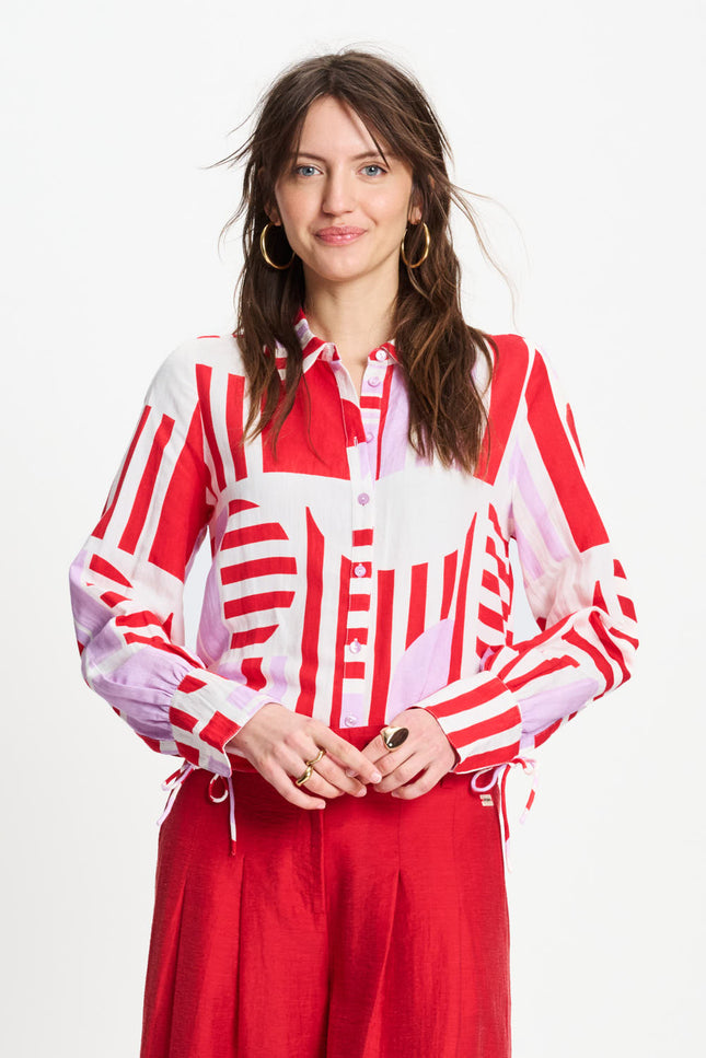 POM Amsterdam Blouse Sundeck Linen Multi Colour SP9584 Stretchshop.nl