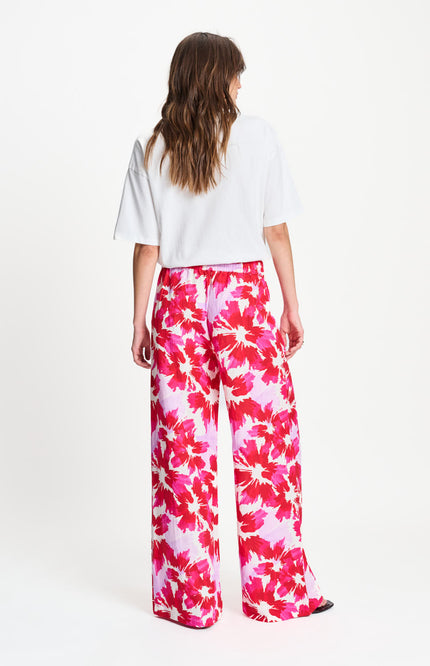 POM Amsterdam Broek Bubble Bloom Lavender Linen Multi Colour SP9593 Stretchshop.nl