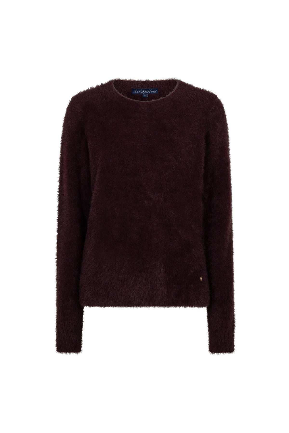 Roze fluwelen top van Red Button met zachte, fuzzy textuur en burgundy kleur, geschikt voor casual en stijlvolle outfits.