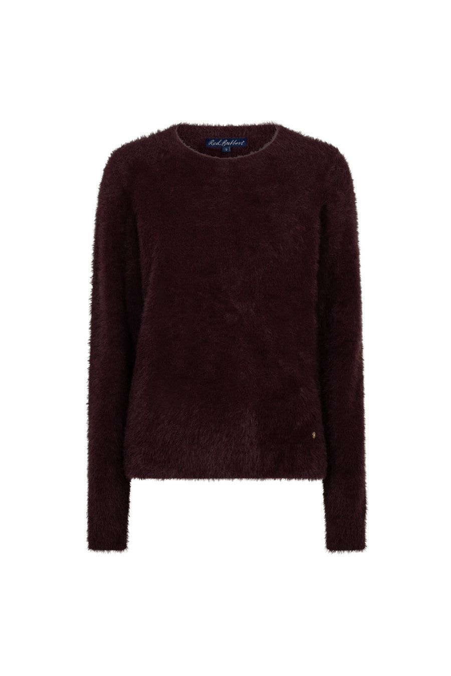 Roze fluwelen top van Red Button met zachte, fuzzy textuur en burgundy kleur, geschikt voor casual en stijlvolle outfits.