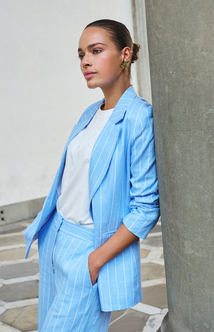 EsQualo Broek Linen Pacific Blue SP26.17006 Stretchshop.nl