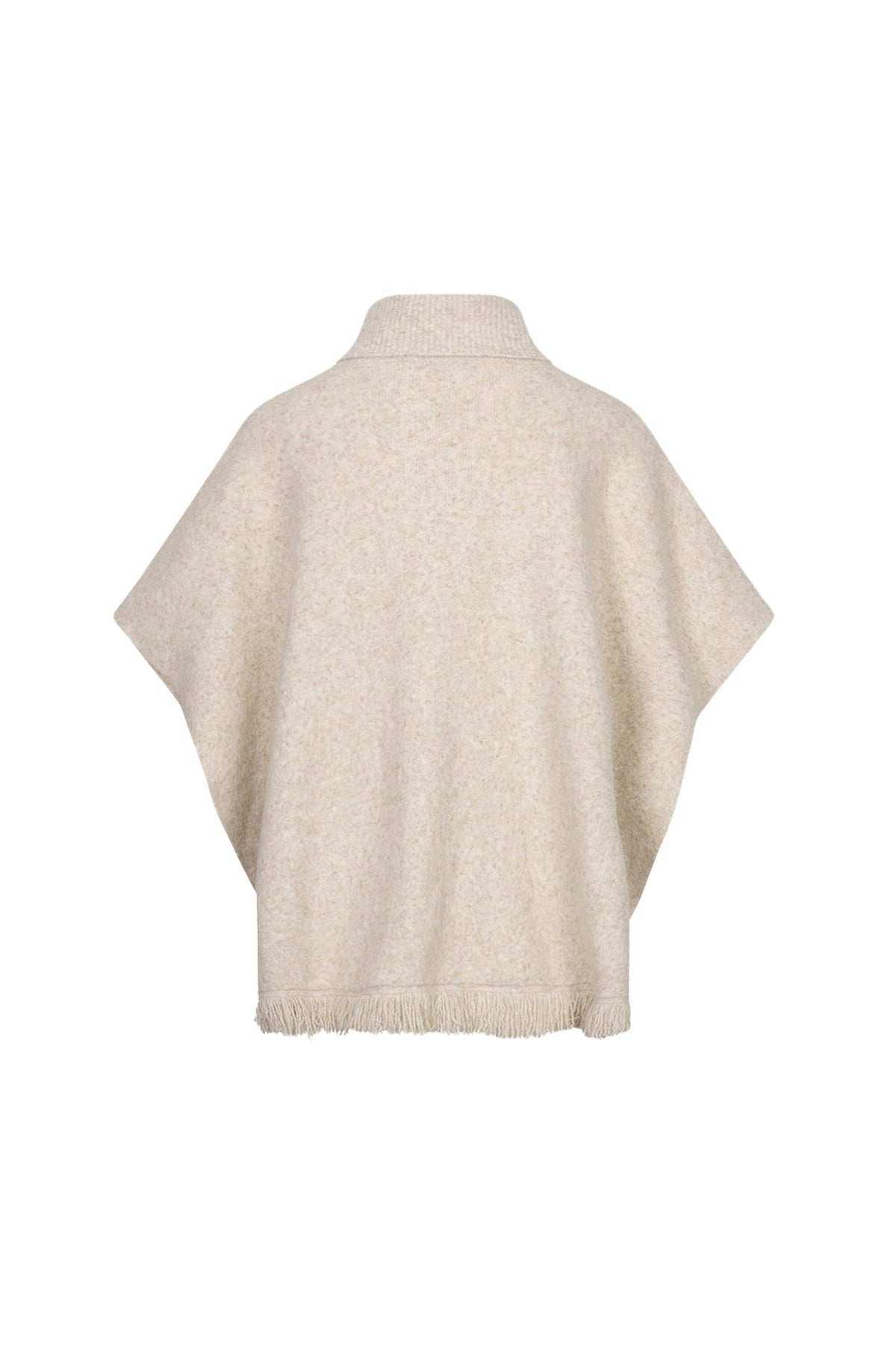 EsQualo Poncho Col Biscuit, lichtbruine damesponcho met zachte stoffen en comfortabele pasvorm, op een lichte achtergrond.