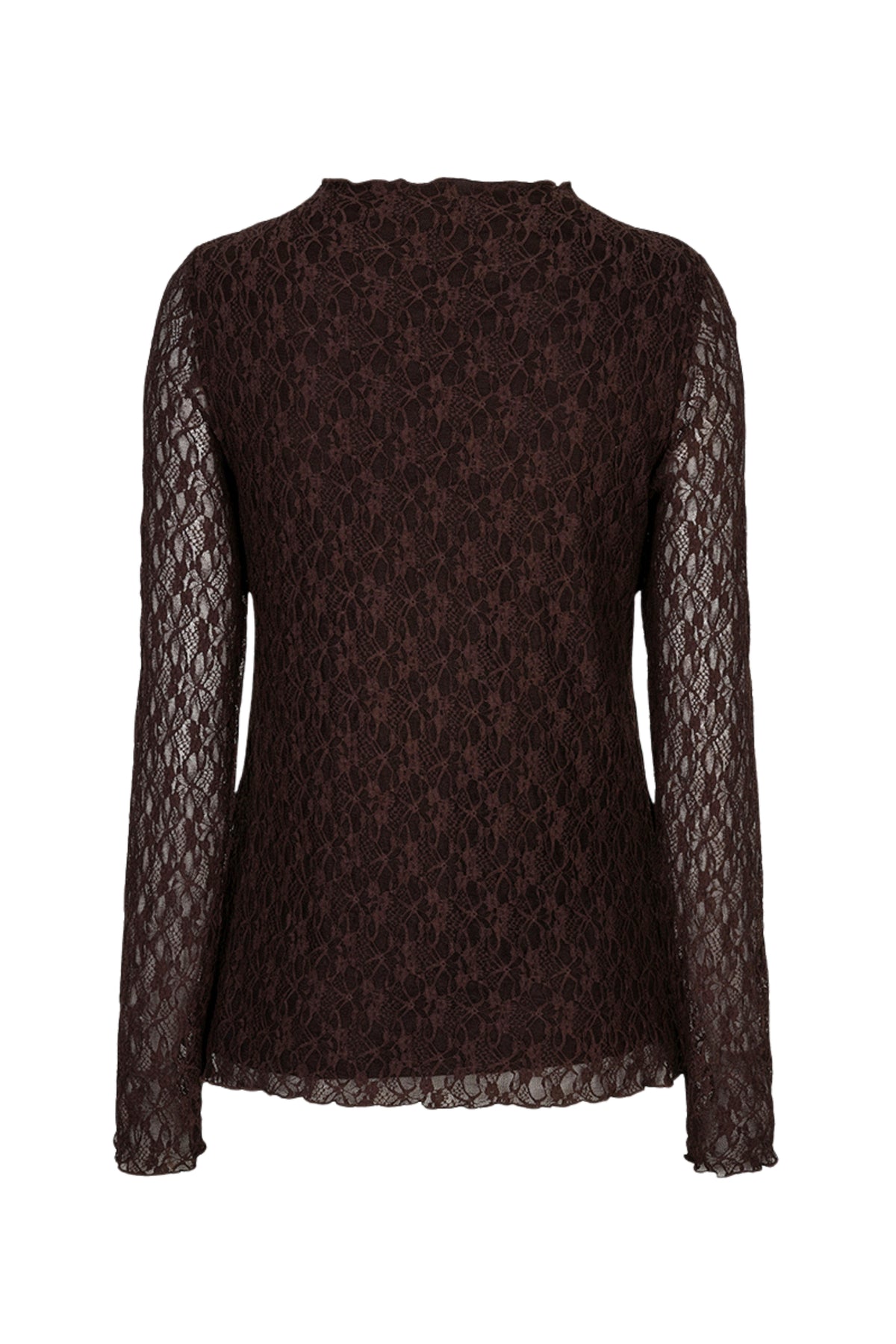 Lichtbruine kanten top van EsQualo, model Lace Cacao F26.30504, met fijne details en elegante pasvorm.