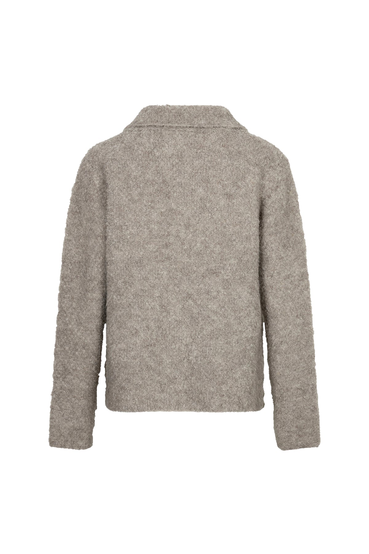 Grijze EsQualo cardigan met bloemenknopen en knoopsluiting, comfortabel en stijlvol voor casual dragen.