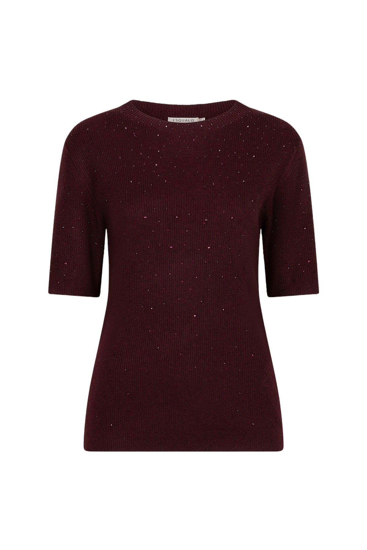Roze Merlot sweater van EsQualo met studs, zachte textuur en comfortabele pasvorm, ideaal voor casual dragen.