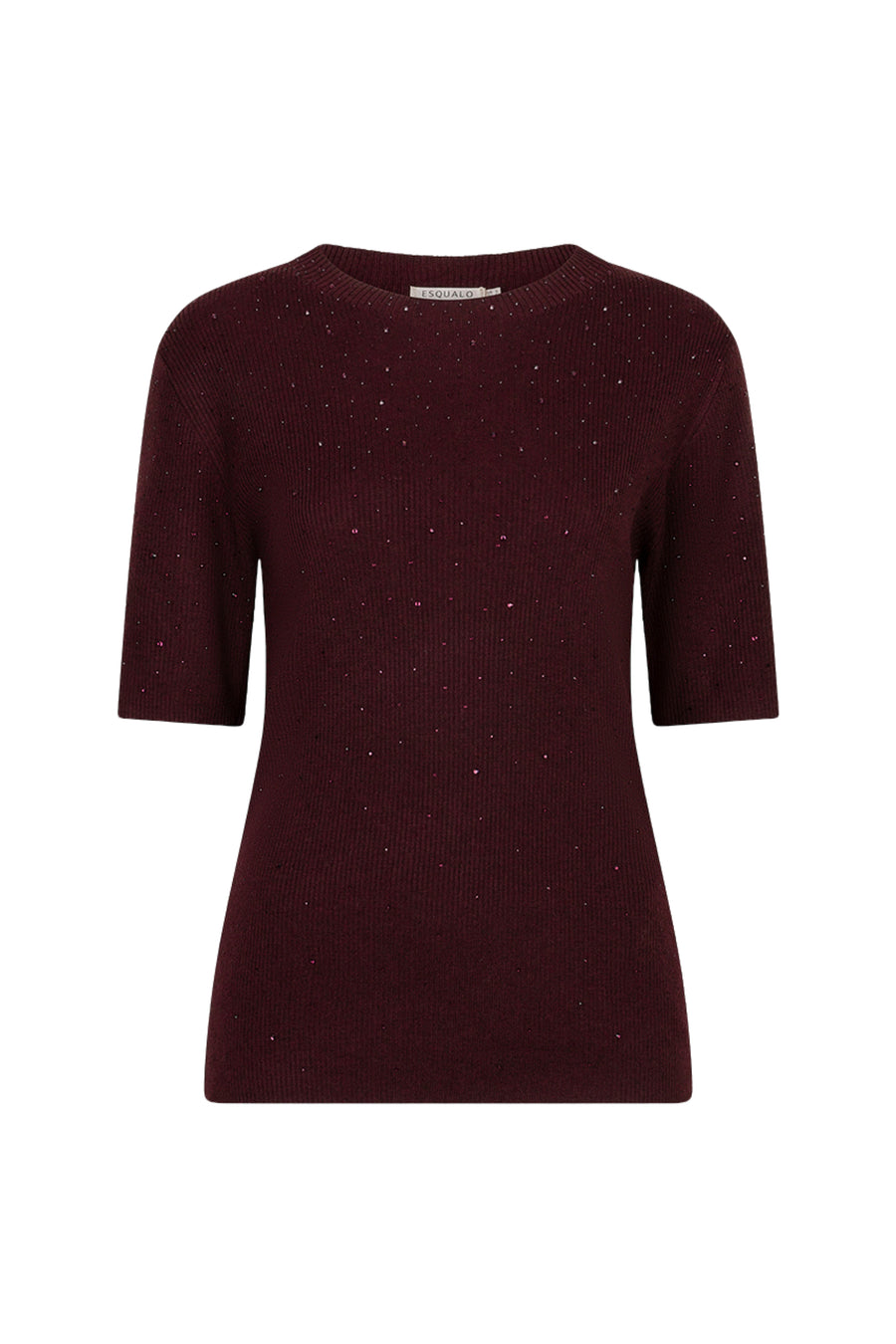 Roze Merlot sweater van EsQualo met studs, zachte textuur en comfortabele pasvorm, ideaal voor casual dragen.