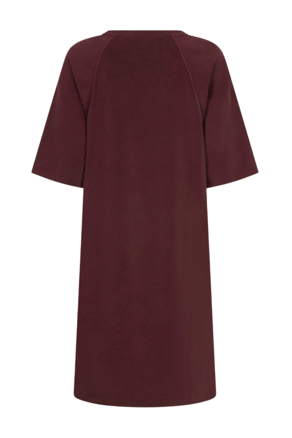 Zwarte modale jurk van EsQualo in merlotkleur, met vloeiende stof en elegante snit, geschikt voor casual en formele gelegenheden.