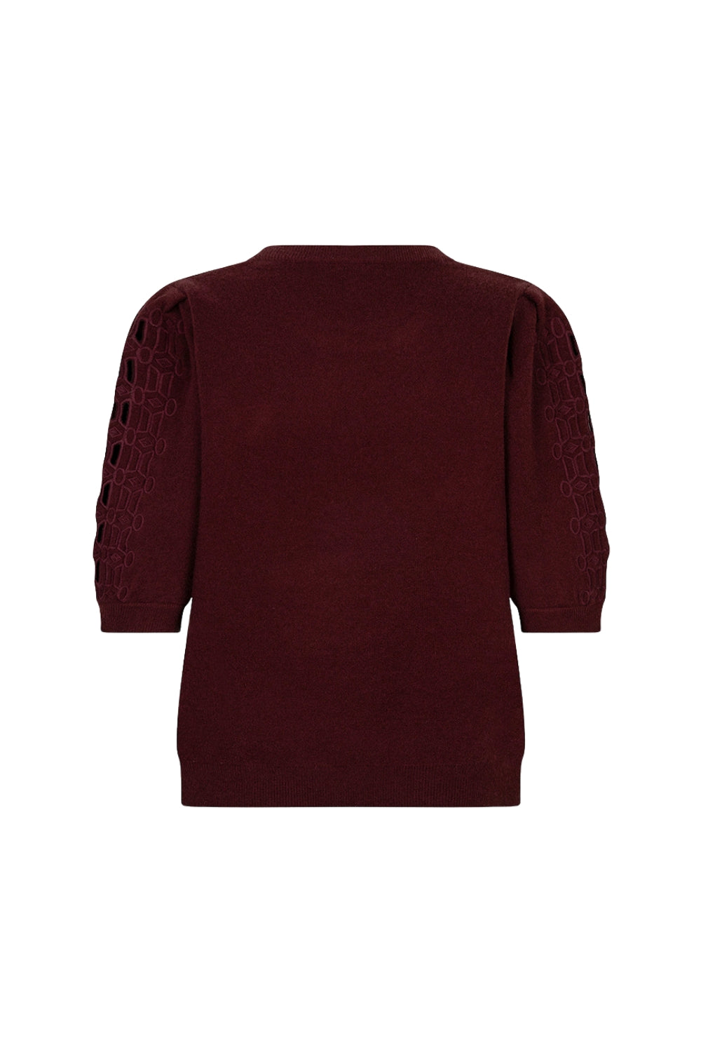 Geruite gebreide trui van EsQualo in merlot met borduursel, comfortabel en stijlvol voor dames.