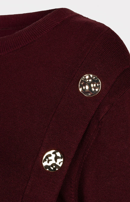 Sweater Button Detail Basic Knit Merlot F26.07545