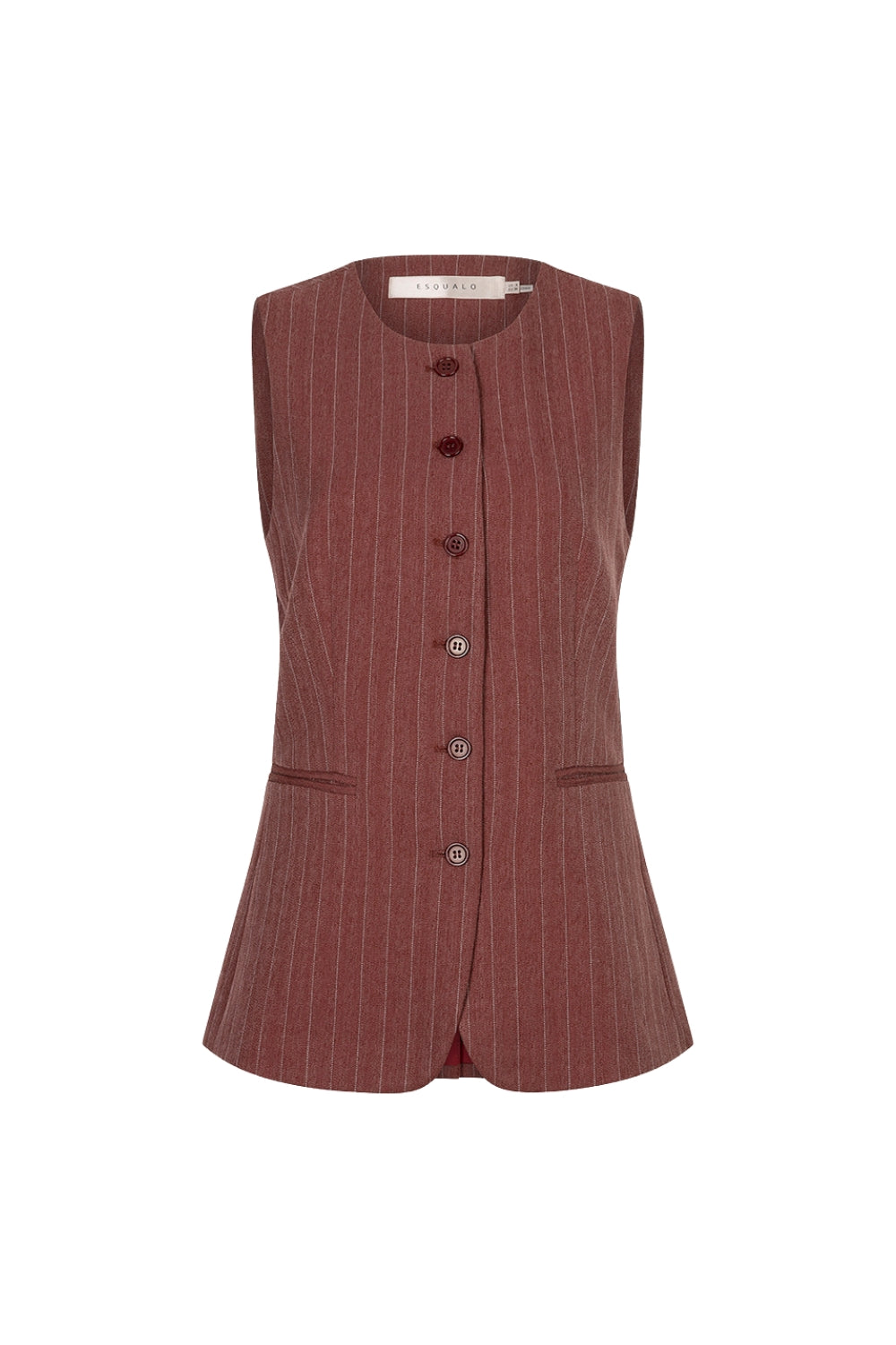 Heren gilet in herringbone patroon van EsQualo, in merlot kleur, met knopen en stijlvolle pasvorm, zichtbaar in de afbeelding.