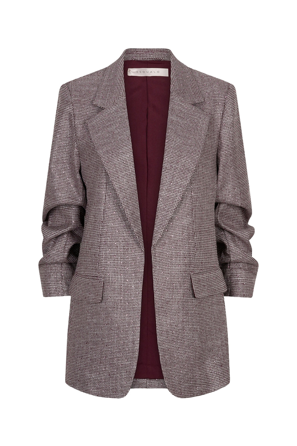 Elegante merlot blazer van EsQualo met strass details, geschikt voor formele en feestelijke gelegenheden.