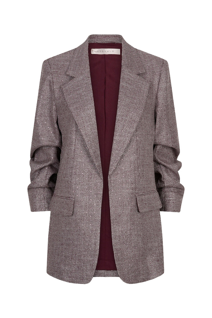 Elegante merlot blazer van EsQualo met strass details, geschikt voor formele en feestelijke gelegenheden.