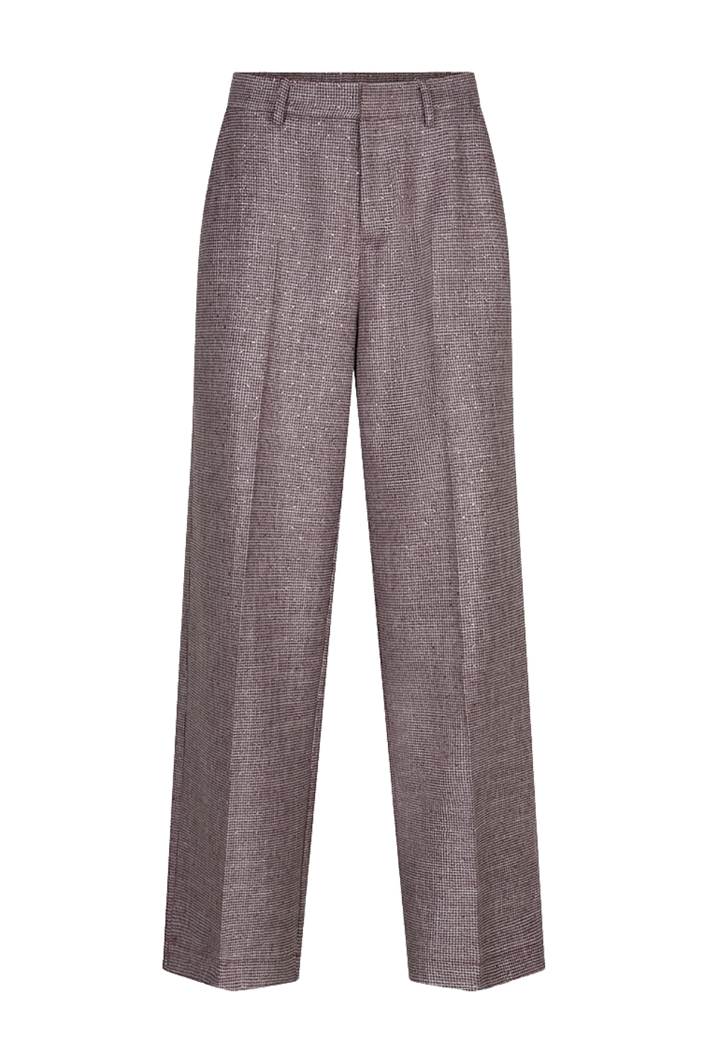 Elegante merlotkleurige broek van EsQualo met strass details, modieus en comfortabel, geschikt voor speciale gelegenheden.