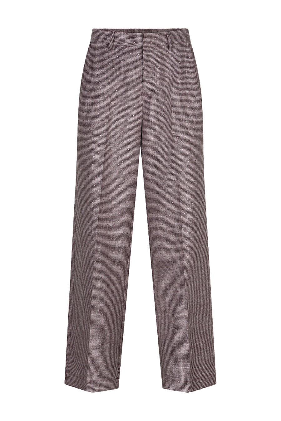 Elegante merlotkleurige broek van EsQualo met strass details, modieus en comfortabel, geschikt voor speciale gelegenheden.