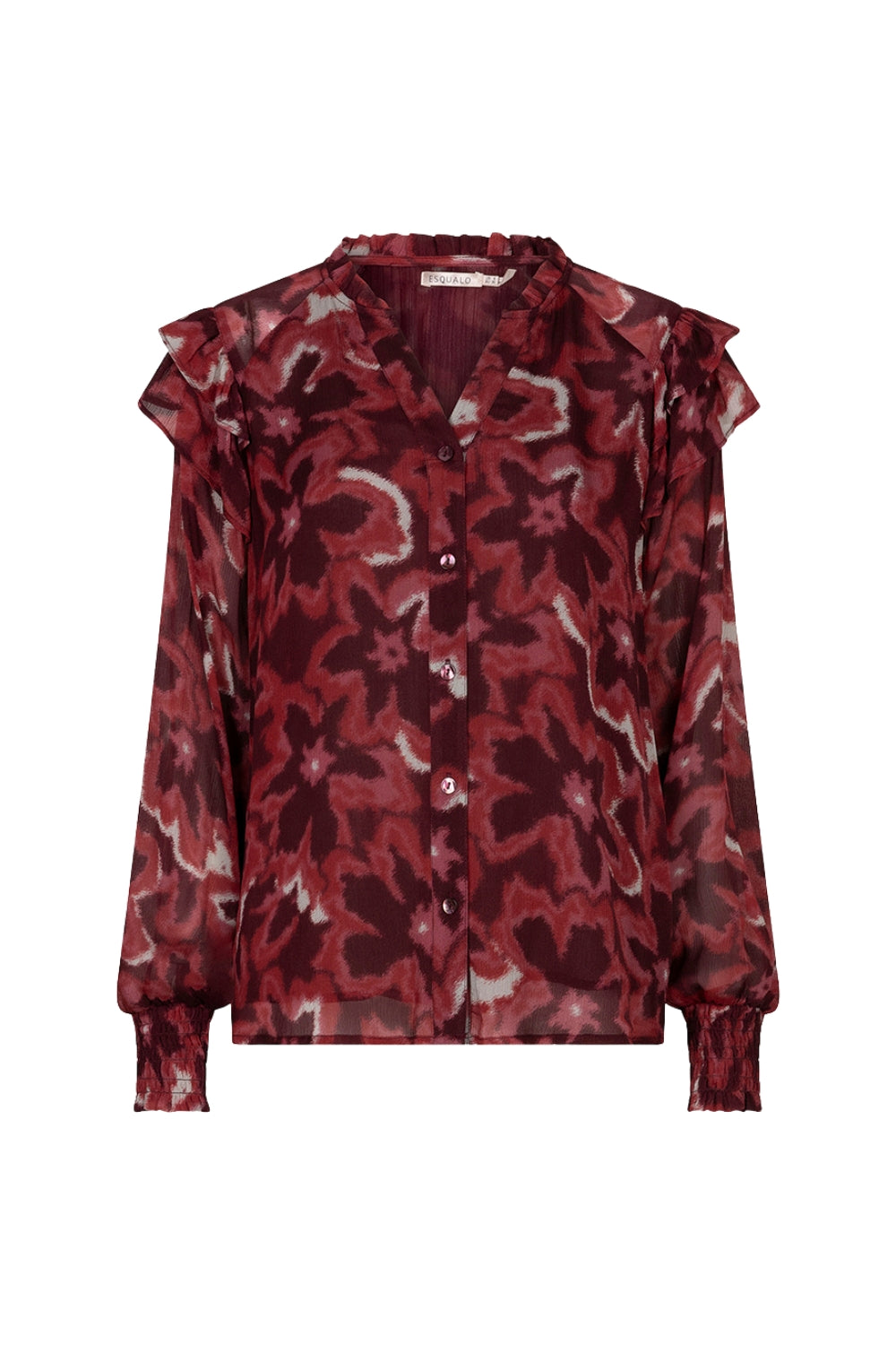 Lichte blouse met ruches en herfstbloemenprint van EsQualo, geschikt voor casual en stijlvolle outfits.