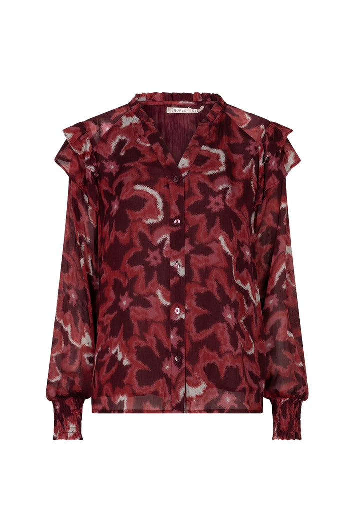 Lichte blouse met ruches en herfstbloemenprint van EsQualo, geschikt voor casual en stijlvolle outfits.