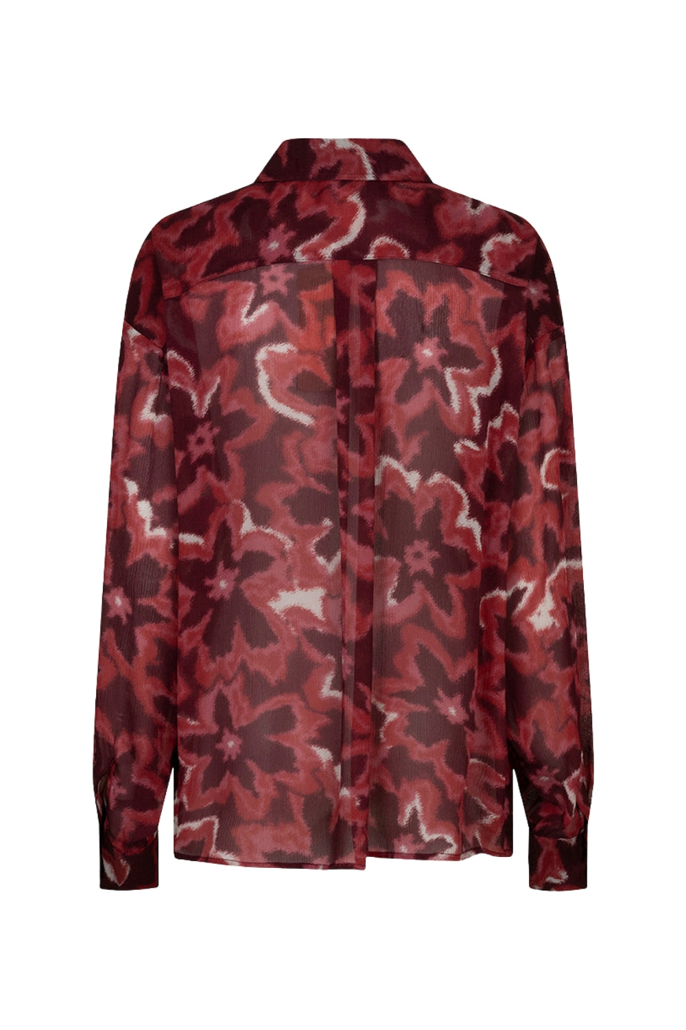 Blouse Autumn Bloom Print van EsQualo, met bloemenmotief en lange mouwen, gedragen door een model.