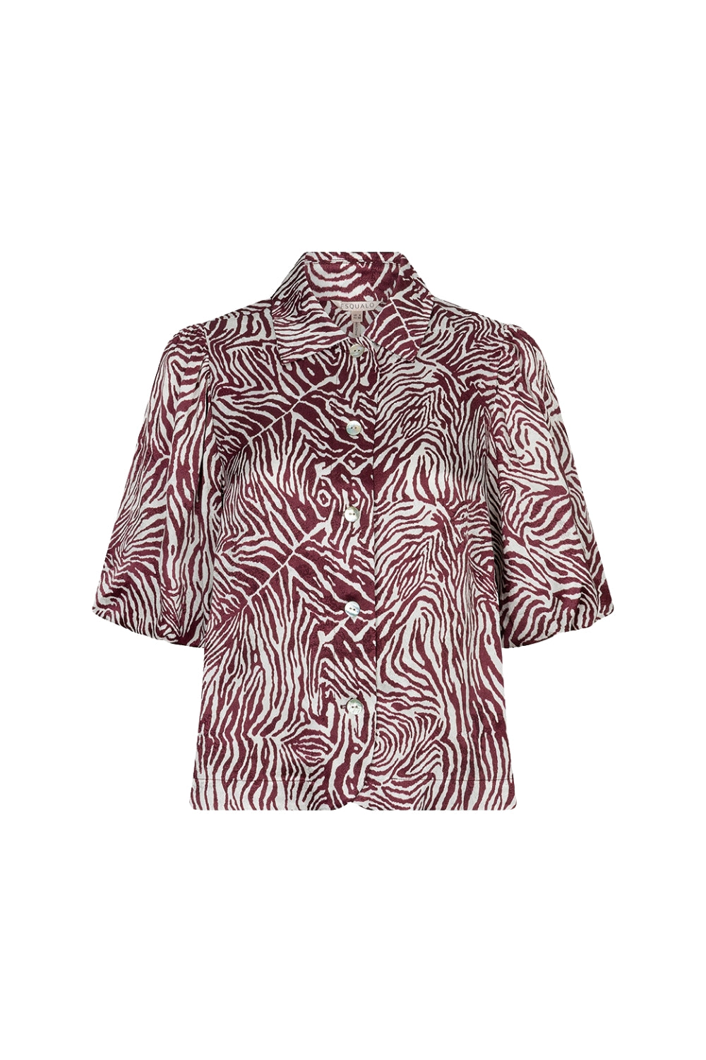 Zebraprint blouse van EsQualo met wijde pasvorm en lange mouwen, zichtbaar in de afbeelding.