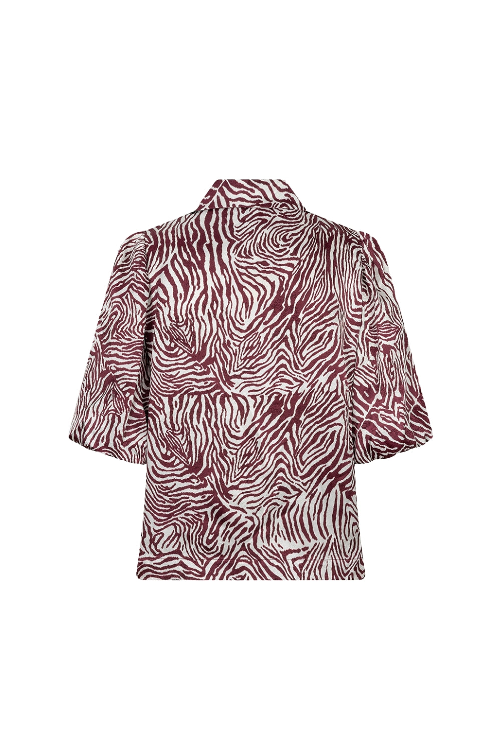 Witte blouse van EsQualo met brede zebra print, losvallend model en lange mouwen, perfect voor een stijlvolle look.