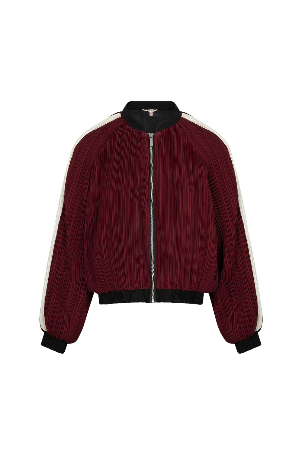 Lichte bomber jas van EsQualo in plissé stof, kleur merlot, met comfortabele pasvorm en modieuze uitstraling.