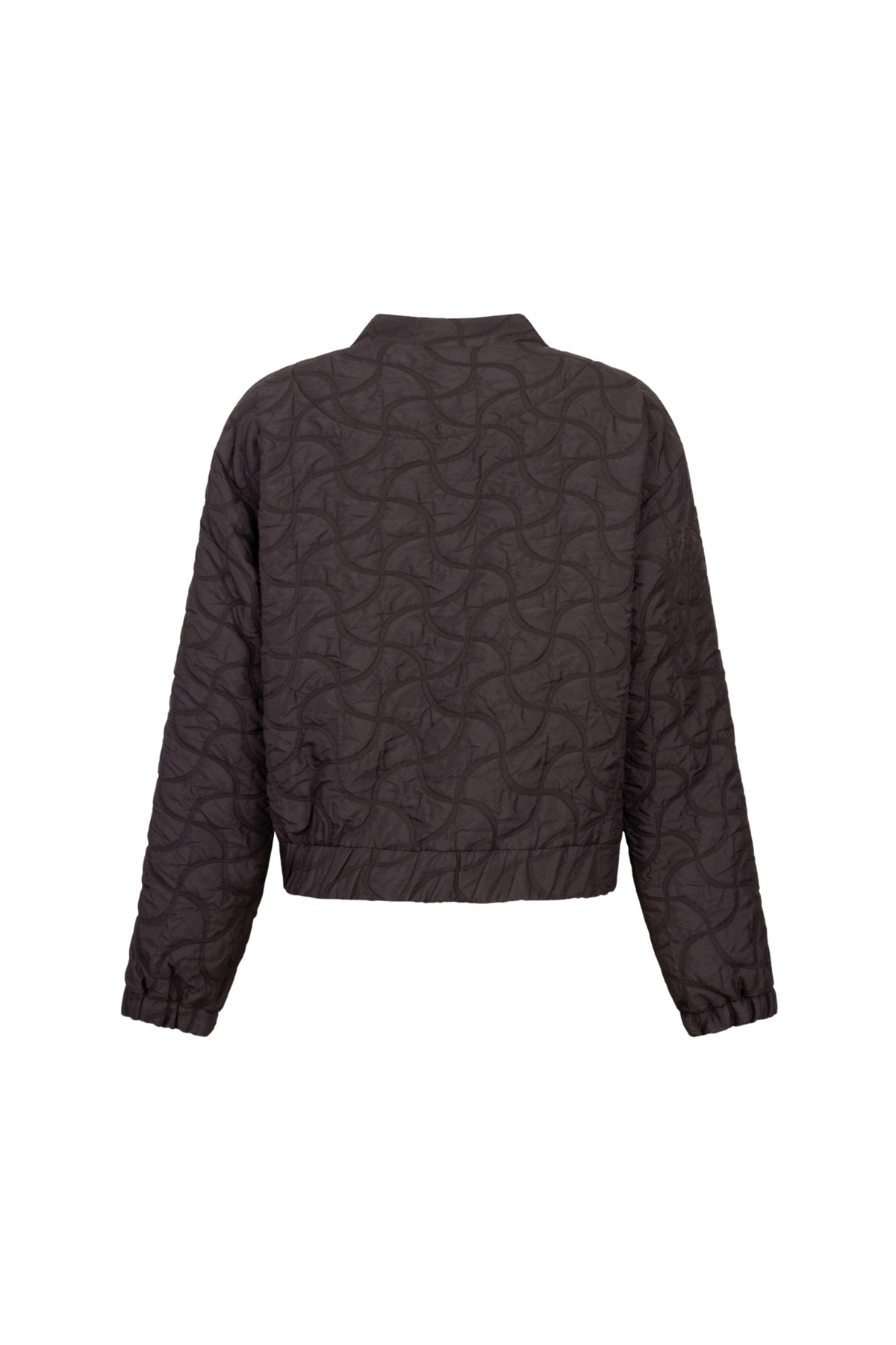 Zoso Sylvie Espresso jacket in zwart met ritssluiting en kraag, gedragen door een model.