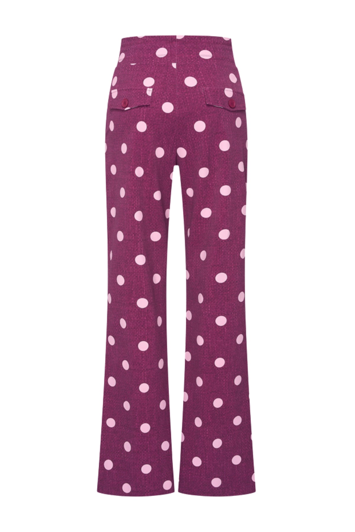 Magenta paarse Mi Piace heavy travel broek met dot structuur print, comfortabele en stijlvolle reisbroek voor dames