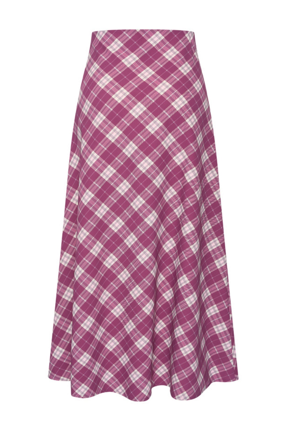 Lange reisrok van Mi Piace met herfstruitprint in magenta en paars, geschikt voor comfortabel reizen en casual dragen.