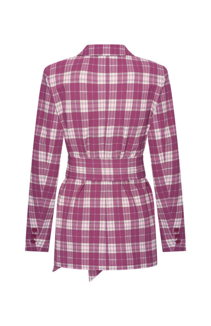 Travel Blazer Belted Autumn Check Print Magenta Purple 202823