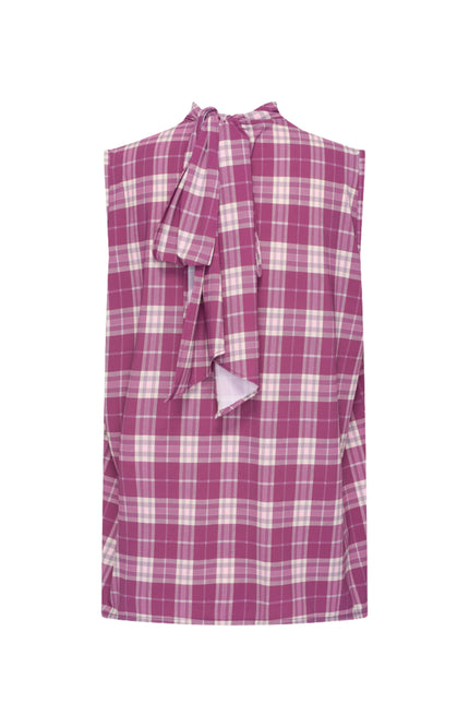 Travel Blouse Bow Autumn Check Print Magenta Purple 202830