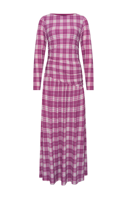 Travel Jurk Light Long Autumn Check Print Magenta Purple 202867L