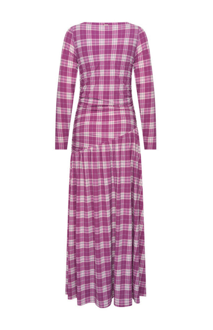 Travel Jurk Light Long Autumn Check Print Magenta Purple 202867L