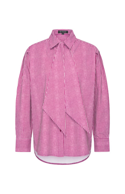 Travel Blouse Oversized Bow Stripe Print Magenta Purple 202875