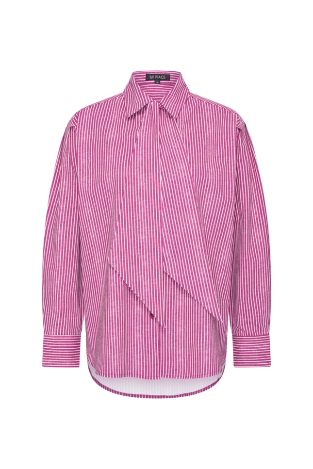 Travel Blouse Oversized Bow Stripe Print Magenta Purple 202875