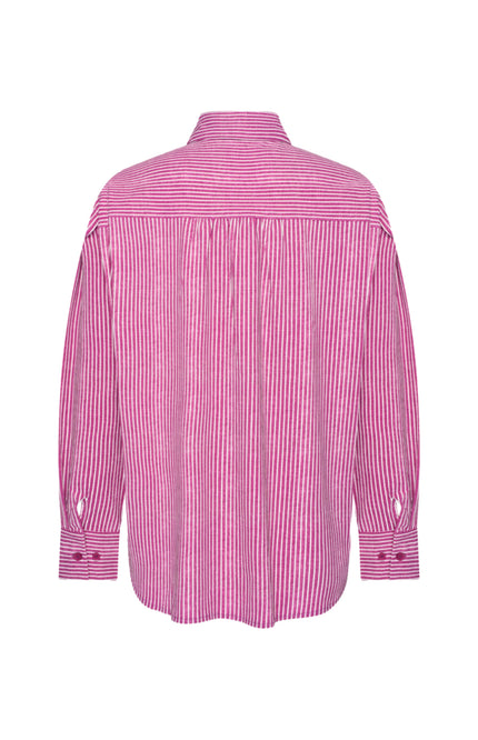 Travel Blouse Oversized Bow Stripe Print Magenta Purple 202875