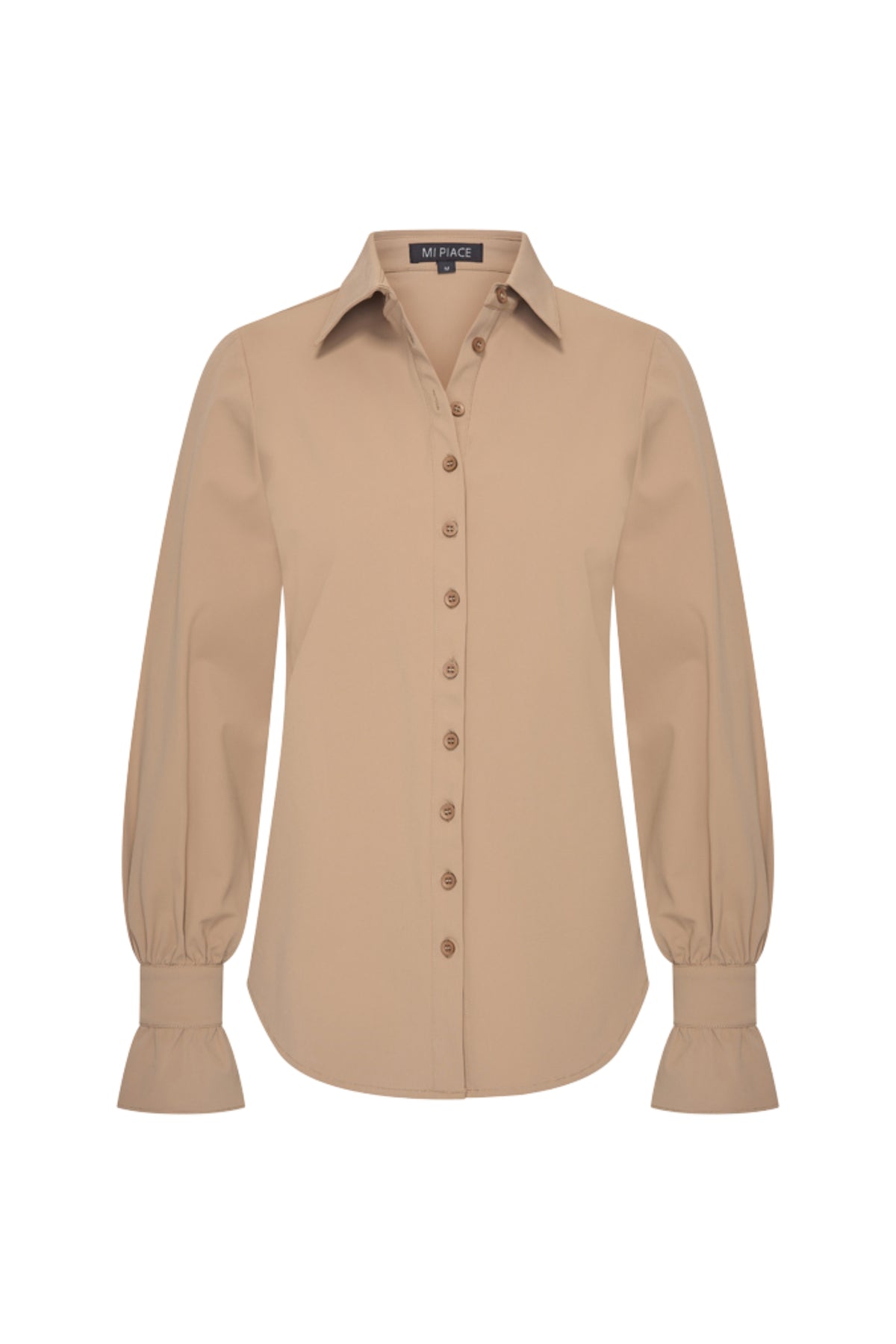 Mi Piace Travel Blouse Portabella in amber kleur, lichte blouse met korte mouwen en ronde hals, geschikt voor reizen en casual dragen