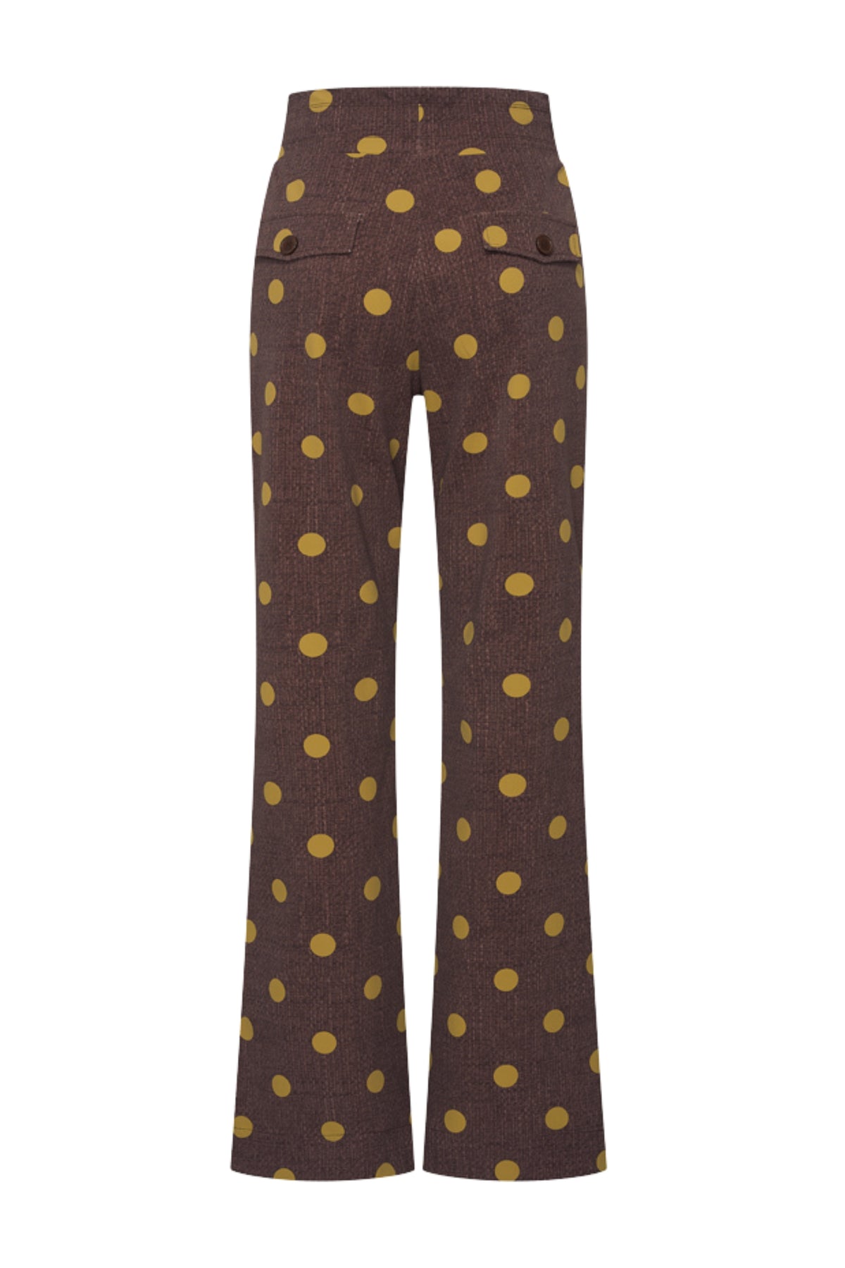 Zware reisbroek van Mi Piace met dotstructuur in mahoniekleur, model 202136, geschikt voor comfortabel reizen.