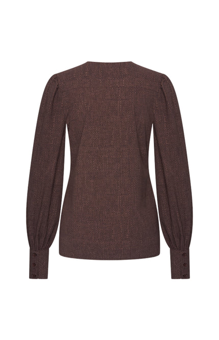 Travel Blouse Puff Sleeves Woven Structure Print Mahogany 202226