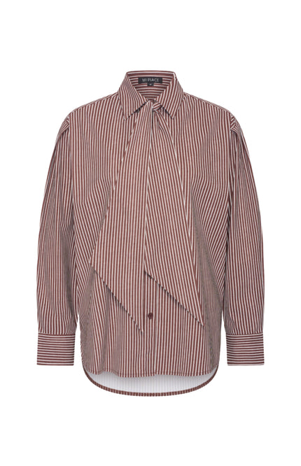 Travel Blouse Oversized Bow Stripe Print Mahogany 202875