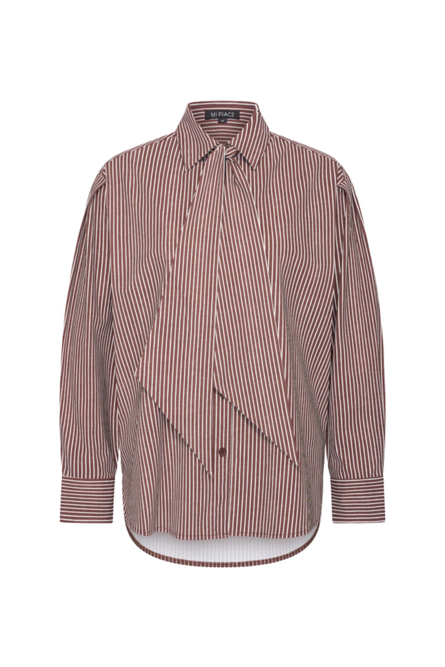 Travel Blouse Oversized Bow Stripe Print Mahogany 202875