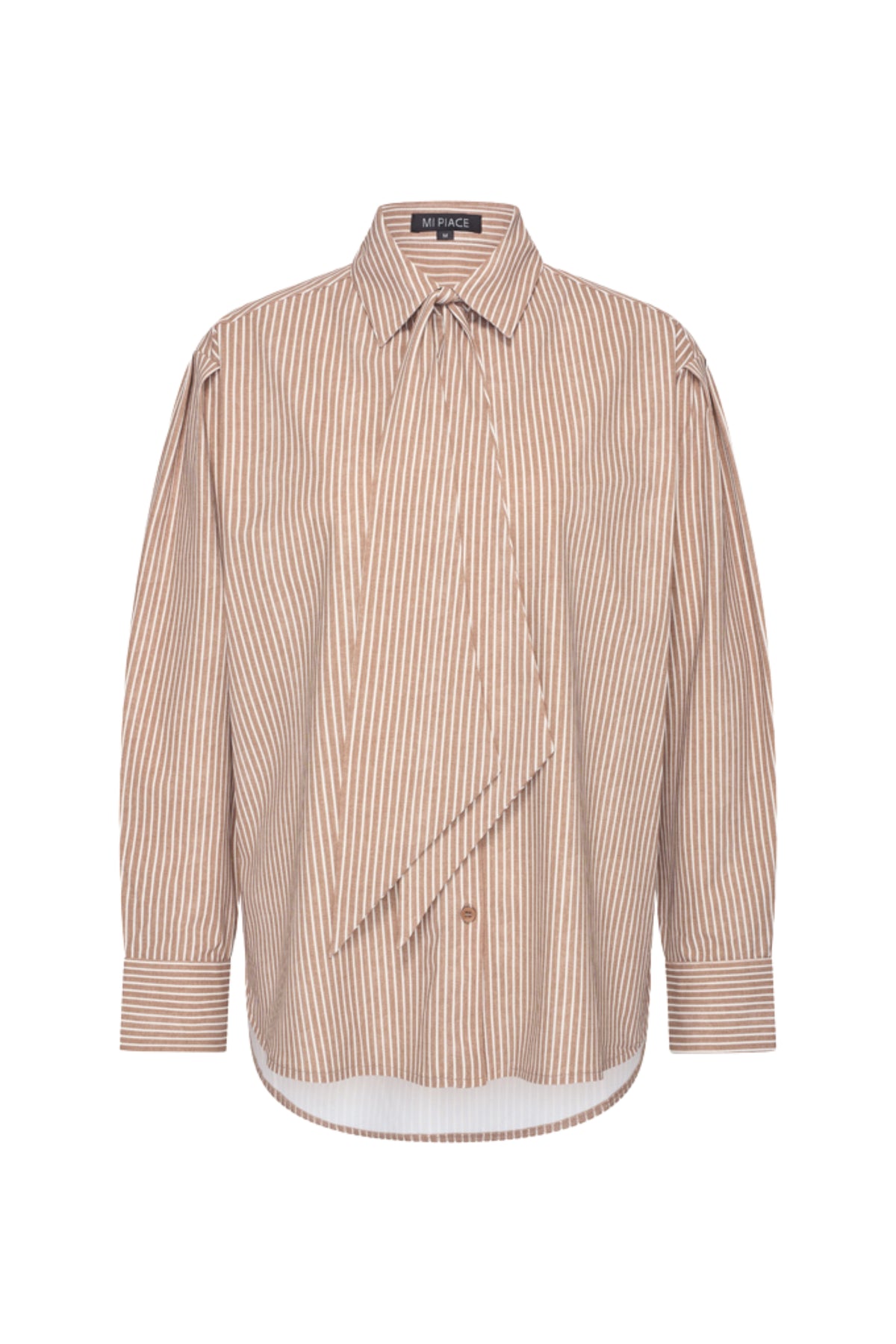 Oversized reiskleed met strik en streepprint in portabella kleur, ontworpen door Mi Piace, voor comfortabele reisstijl.