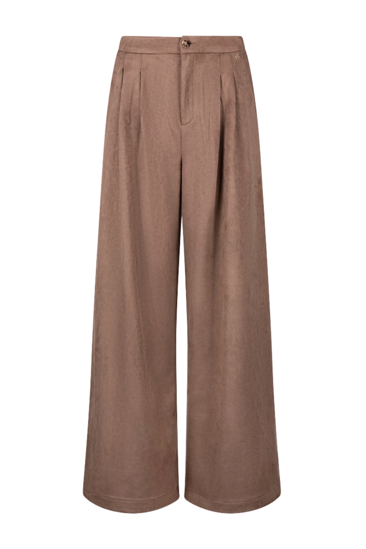 Taupe suède broek van Nukus, model Bodine, met comfortabele pasvorm en stijlvolle uitstraling.