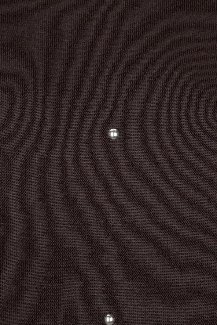 EsQualo Sweater Studs Cacao met metallic studs en geribbelde rand, modieus en comfortabel voor dagelijks gebruik