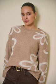 Zwart en zandkleurige gebreide sweater met intarsia patroon van EsQualo, casual en comfortabel voor dagelijks gebruik.
